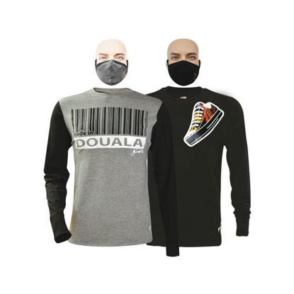 Image de T-shirt et masque en coton - Longues manches - North west collection1 et Douala - 2 pièces - Made in Cameroon - Noir et gris