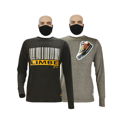 Image de T-shirts et masque en coton - Longues manches   - Limbé et North west collection1 - 2 pièces - Made in Cameroon - Noir et Gris