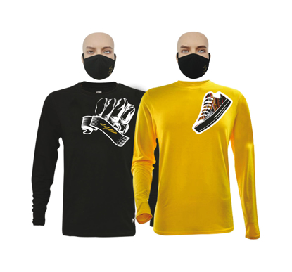 Image de T-shirts et masque en coton - Longues manches - Up collection et North west collection1 - 2 Pièces - Made in Cameroon - Jaune et noir