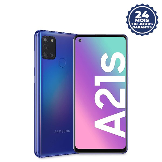 Samsung Galaxy A21S - 4G - 6.5" - 64 Go ROM / 4 Go RAM - 48Mpx Quatre Capteur - Lecteur d'empreintes - Bleu - Garantie 24 Mois-iziwaycameroun