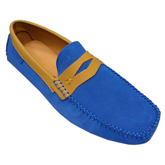 Image sur Moccassin en Cuir - Bleu et Marron Clair