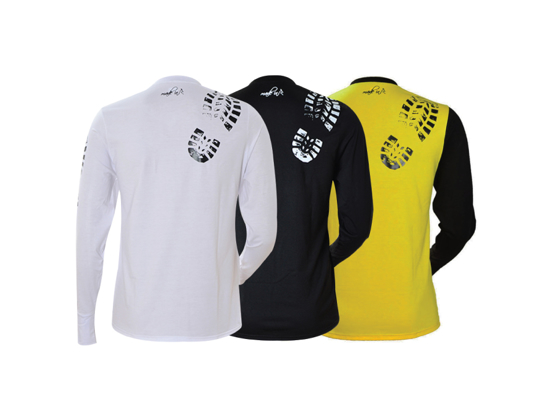 Image sur T-shirt en coton - Longues manches + masques - Semelle noire, blanche, noire - 3 pièces - Made in Cameroon - Blanc, noir et jaune
