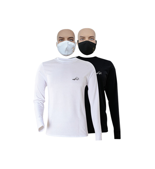 Image sur T-shirts en coton - Longues manches + masques - 2 pièces - Made in Cameroon - Blanc et noir