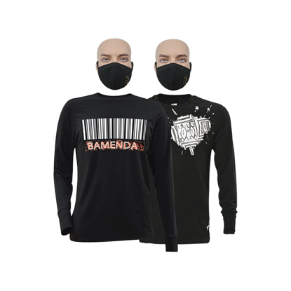 Image de T-shirts en coton - Longues manches + masques - Bamenda et Tache blanche - 2 pièces - Made in Cameroon - Noir