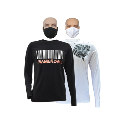 Image de T-shirts en coton - Longues manches + masques - Bamenda et Tache noire - 2 pièces - Made in Cameroon - Noir et blanc