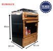 Cuisinière automatique EUROLUX 60*60 - 4 brûleurs - couvercle en verre - Une porte - Marron clair - 6 mois Garantis chez iziway cameroun