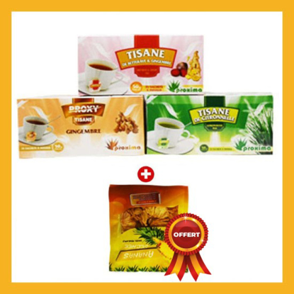Pack de TISANE Proxima - 3 pièces + 1 sachet d' ananas Séché offert Pack de TISANE Proxima - 3 pièces + 1 sachet d' ananas Séché offert chez iziway Cameroun