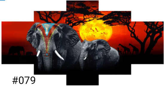 Image sur Tableau décoratif d'intérieur - Eléphants Savane - 5 en 1