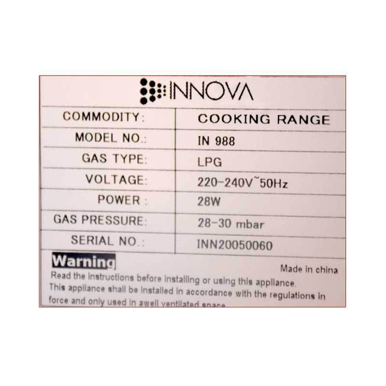 Cuisinière Innova IN 988 - 60 x 90 - 05 bruleurs -  automatique  - Inox - 06 mois de garantie-iziwayCameroun