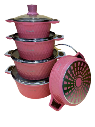 Agrandir l'image de Lot de 05 Marmites - Porcelaine et Inox - Rose Image de Lot de 05 Marmites - Porcelaine et Inox - Rose