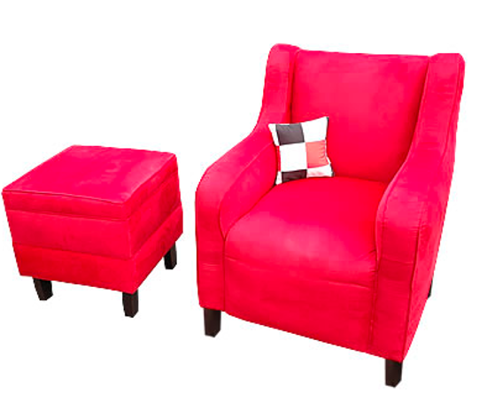 Image sur Canapé + Pouf Luxueux de salon en Velour -  Rouge