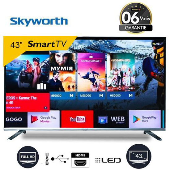 Smart TV LED Skyworth  43" - Noir - Sans cadre - 6 Mois