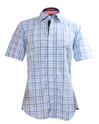 Image de Chemise B.Jones Carrelée - Authentique - Courtes Manches - Blanc Et Bleu