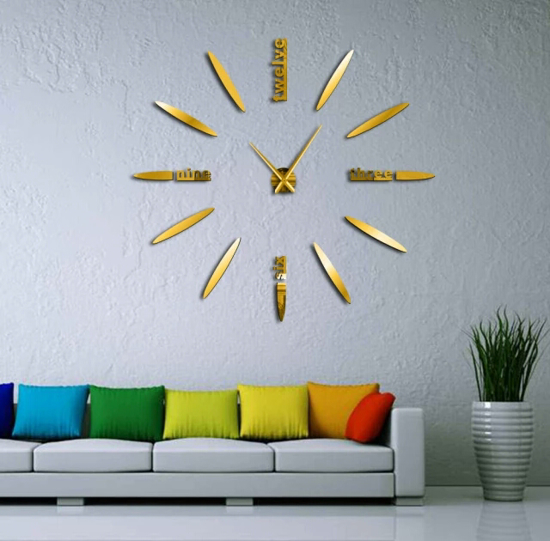 Image sur Horloge Murale 3D - Autocollant - Gold