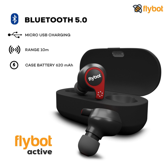 Écouteurs Flybot Active True Wireless Bluetooth 5.0 avec micro et étui de chargement | Casque de sport étanche IPX7 - Noir et Blanc