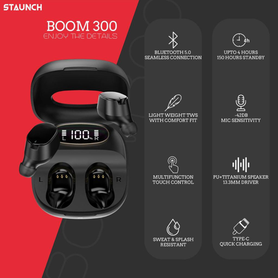 Écouteur Bluetooth  Staunch Boom 300 avec  étui de chargement- 3 mois garantis sur iziway.cm