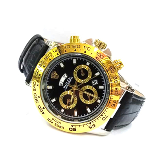 Image sur Montre en Cuir - Rolex - Jaune Or et Noir