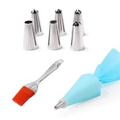 Agrandir l'image de Outil de pâtisserie - 5 Douilles + Poche + Pinceau - Réutilisable Image de Outil de pâtisserie - 5 Douilles + Poche + Pinceau - Réutilisable