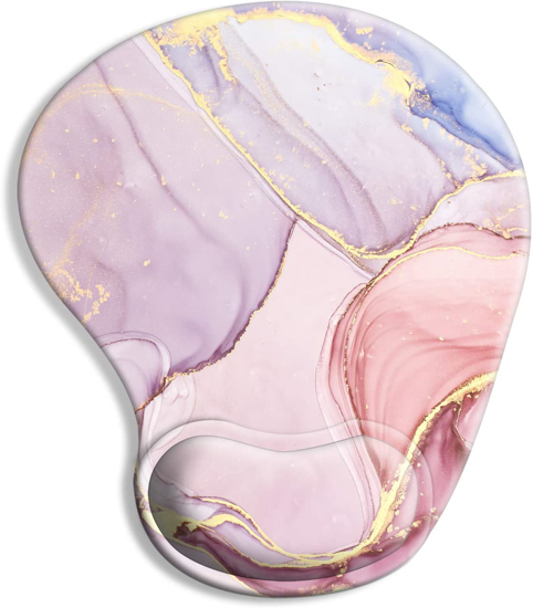 Image sur Tapis de souris ergonomique avec support de repose-poignets en gel, HOMKUMY Tapis de souris mignons avec base en caoutchouc antidérapant et soulagement de la douleur, marbre rose