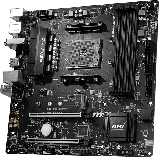 Image sur Carte mère Micro-ATX (B450M Bazooka MAX WiFi) MSI Arsenal Gaming AMD Ryzen 1ère, 2ème et 3ème génération AM4 M.2 USB 3.2 DDR4 HDMI WiFi