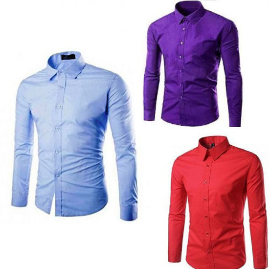 Image sur Chemises Cotton - 3 Pièces - Bleu Ciel, Violet Et Rouge