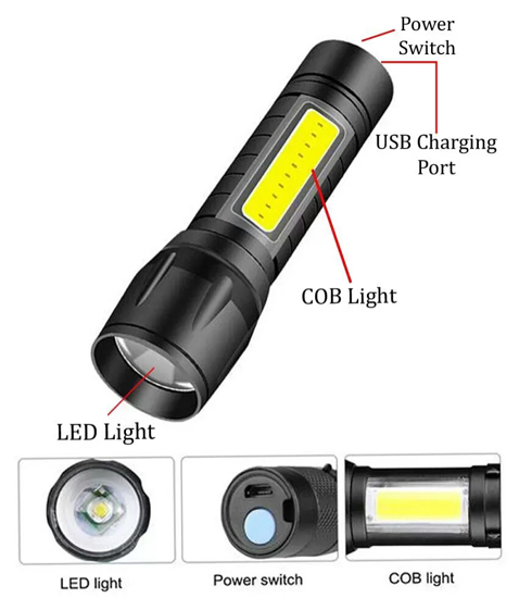 Image sur Mini Lampe De Poche Rechargeable XPE - USB - 7W - 2 En 1 - Garantie 1 mois