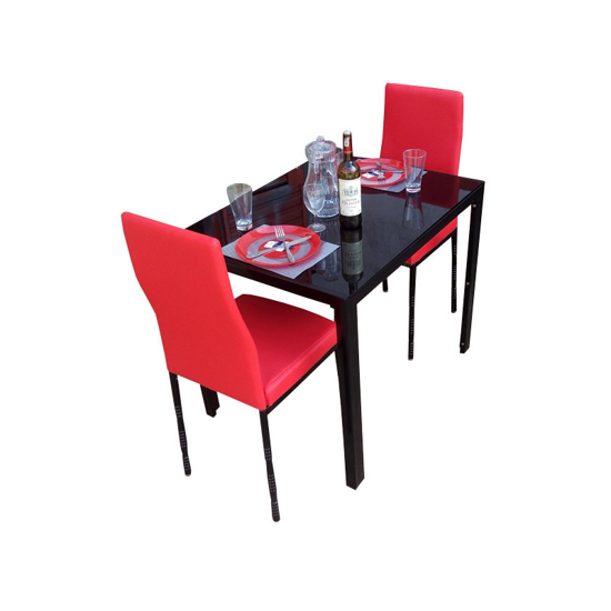 Image sur Salle à manger démontable en verre 2 places - rouge et noire