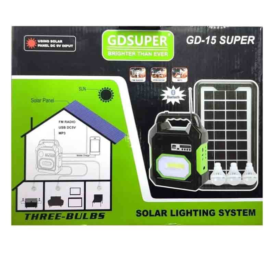 Image sur Système D'éclairage Solaire Portable Rechargeable - GD 15 Super Avec Radio FM + 3 Lampes Led - 6 mois Garantie