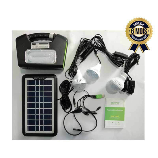 Image sur Système D'éclairage Solaire Portable Rechargeable - GD 16 Super Avec Radio FM + 3 Lampes Led - 6 Mois De Garantie