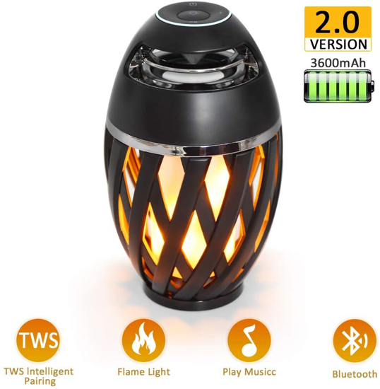 Image sur Haut-parleurs à flamme LED, haut-parleur torche à flamme Haut-parleur extérieur portable sans fil Bluetooth avec lumières scintillantes à LED