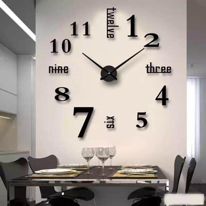 Image de Horloge Murale 3D - Autocollant - Grand Chiffre - Noir