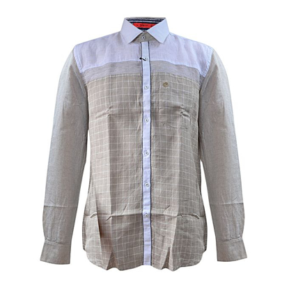 Image de Chemise Eslips - Carrelée - 100% Lin - Premium classic - Longue Manche - 2 Tons - Blanc Et Beige