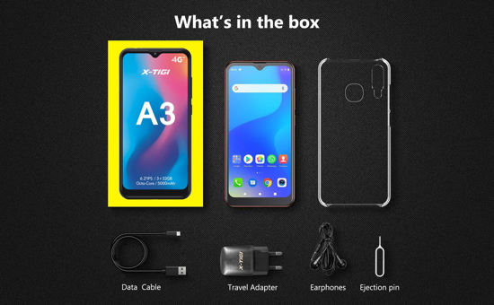Image sur SMARTPHONE  A3 X-Tigi - 32Go/3Go - 5000 mAh  - 6.2 " - 4G LTE - 15,3Mp/8Mp    Dual Sim - Empreinte digitale -  OR - 13 MOIS