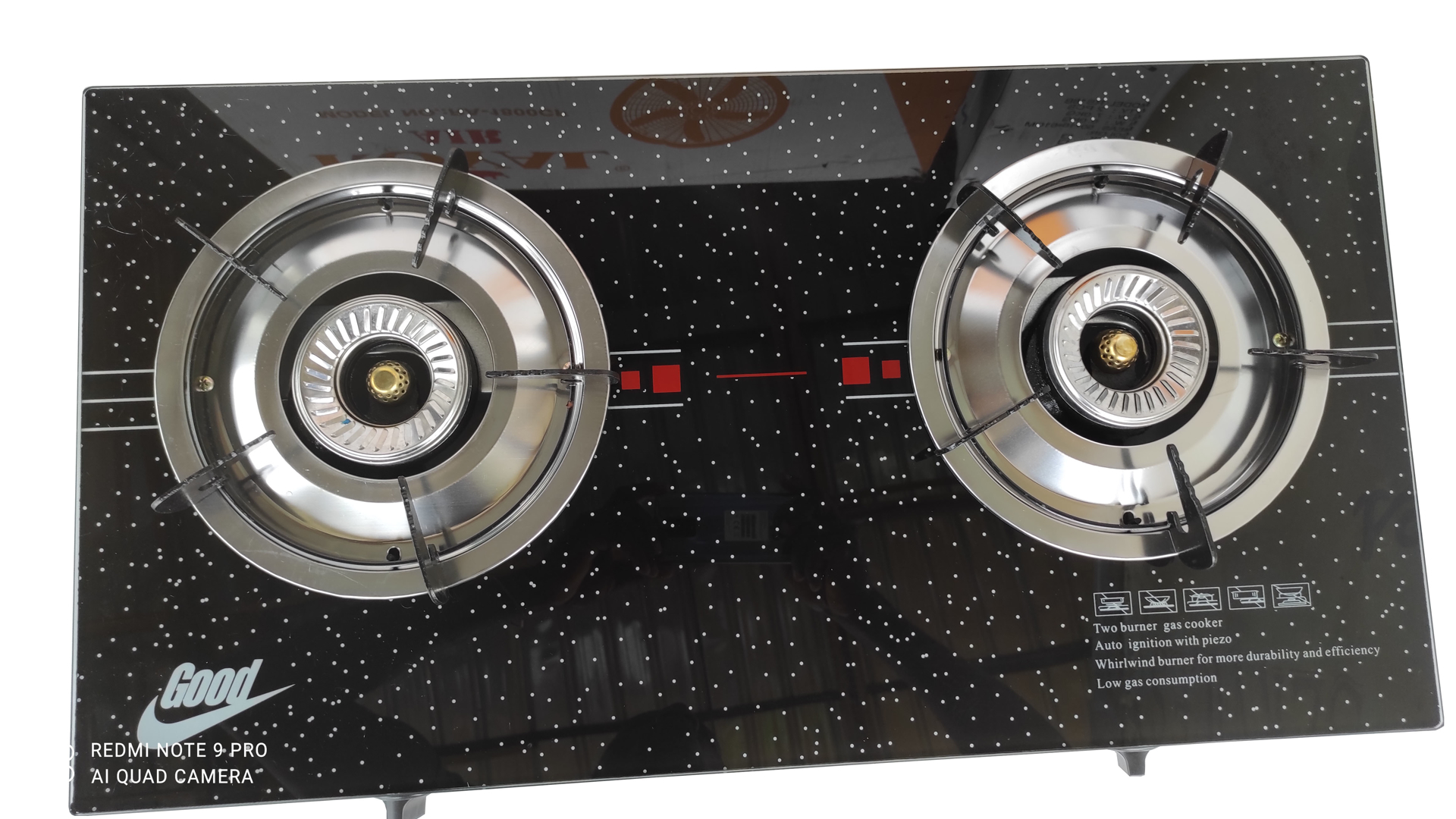 Plaque À Gaz Vitré2 foyers Noir