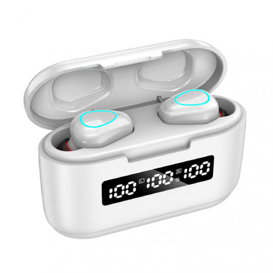 Image sur écouteurs Bluetooth G40 tws. Intra-Auriculaires sans Fil à réduction de Bruit avec Affichage numérique(Blanc)