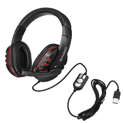 Image de TUCCI Q3 CASQUE DE JEU MONTÉ SUR LA TÊTE USB RÉDUCTION DU BRUIT LÉGER FLEXIBLE MICROPHONE FIDÉLITÉ QUALITÉ SONORE NOIR CASQUE POUR PC