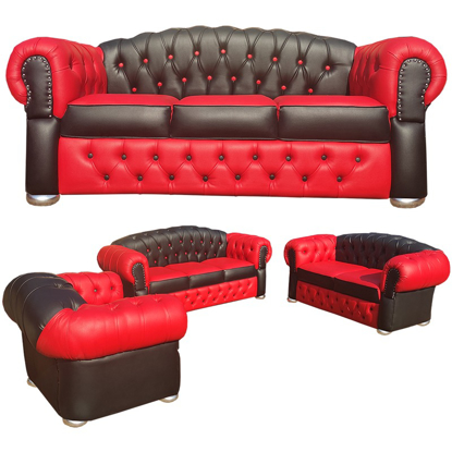 Agrandir l'image de Salon Complet Luxueux En Cuir de Haute qualié - Sonita Chester-Hill - Noir / Rouge Image de Salon Complet Luxueux En Cuir de Haute qualié - Sonita Chester-Hill - Noir / Rouge