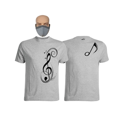 Image de T-shirt et masque en coton - Courtes manches - Sol - Gris
