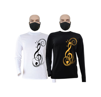 Image de T-shirts et masques en coton - Longues manches - Sol - 2 pièces - Blanc et Noir