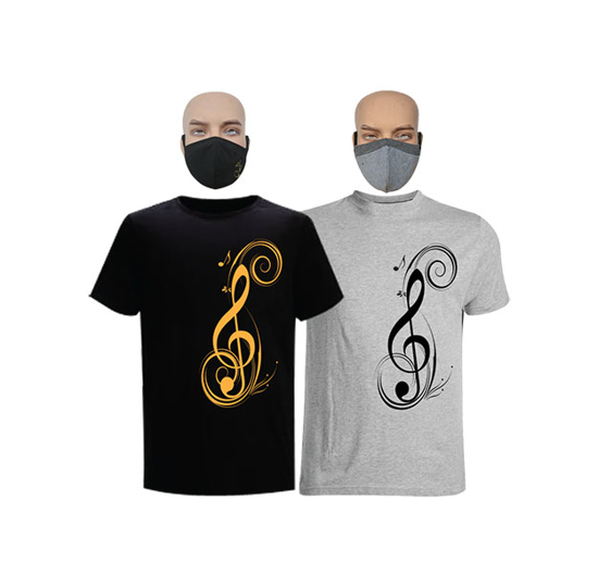 Image sur T-shirts et masques en coton - Courtes manches - Sol - 2 pièces - Noir et gris