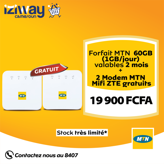 Image sur Forfait MTN - 60GB(1GB/Jour) valides pour 2 mois + Modem MTN Mifi ZTE gratuit