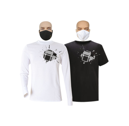 Image de T-shirts et masques en coton - Courtes manches - Sol et tache 2 bleu - 2 pièces - Noir et blanc