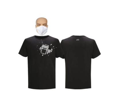 Image de T-shirt et masque en coton - Courtes manches - Tache 2 blanche - Noir