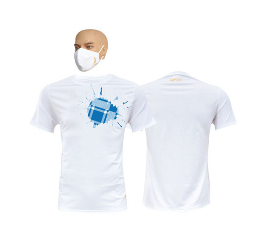 Image sur T-shirt et masque en coton - Courtes manches - Tache 2 bleu - Blanc