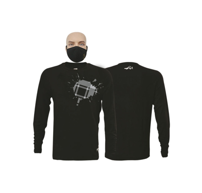 Agrandir l'image de T-shirt et masque en coton - Longues manches - Tache 2 blanche - Noir Image de T-shirt et masque en coton - Longues manches - Tache 2 blanche - Noir