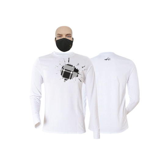 Image sur T-shirt et masque en coton - Longues manches - Tache 2 Noir - Blanc