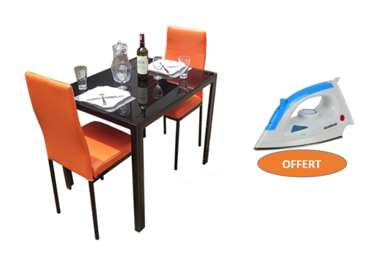 Salle à manger démontable en verre - 2 places  - orange + 1 Fer à repasser  offert - iziway Cameroun