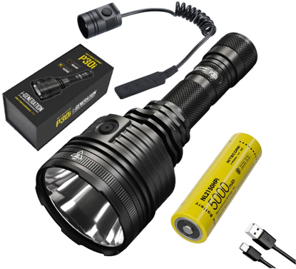Image de NITECORE P30i i-Generation 21700 High Output Searchlight - 2000 Lumen, 1000 meter, with Eco-Sensa TypeC USB cable & RSW2i Remote Pressure Switch