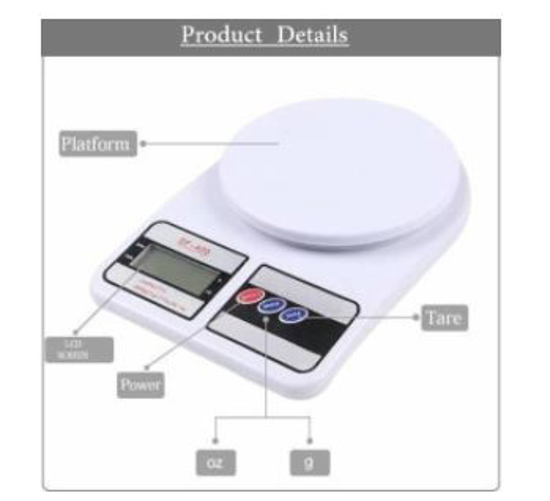 Image sur Balance de cuisine LCD numérique SF-400A - 10 kg - Blanc