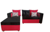 Image sur Canapé d'angle en velours - 03Places - Séparable - Noir et rouge
